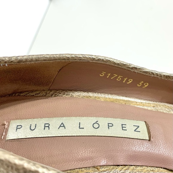 Pura Lopez Metallic Leather Open Toe Espadrille Platform Wedge size 39 - Picture 8 of 10